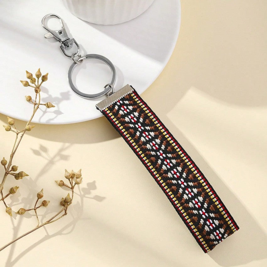 Wholesale Embroidery Flower Rhombus Color Lanyard Metal Keychains